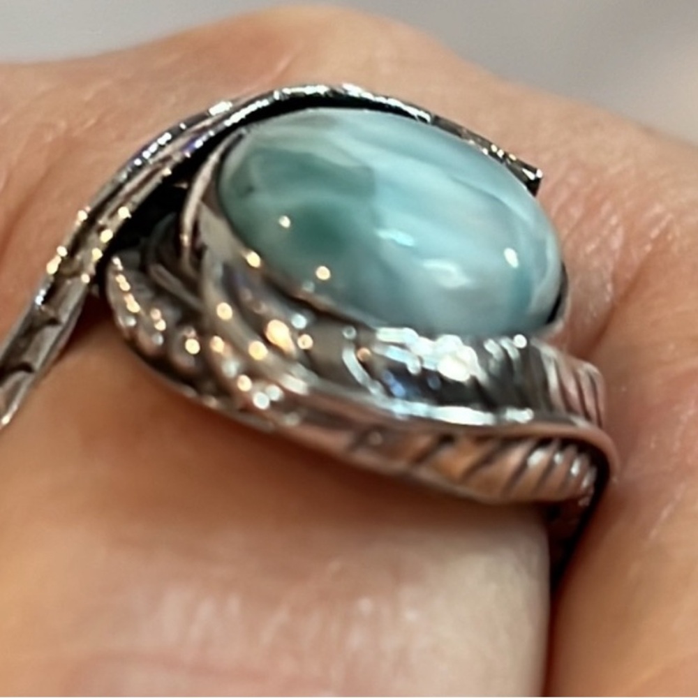 #1 Solid Sterling Silver Larimar Ring Size 8.75 N… - image 6